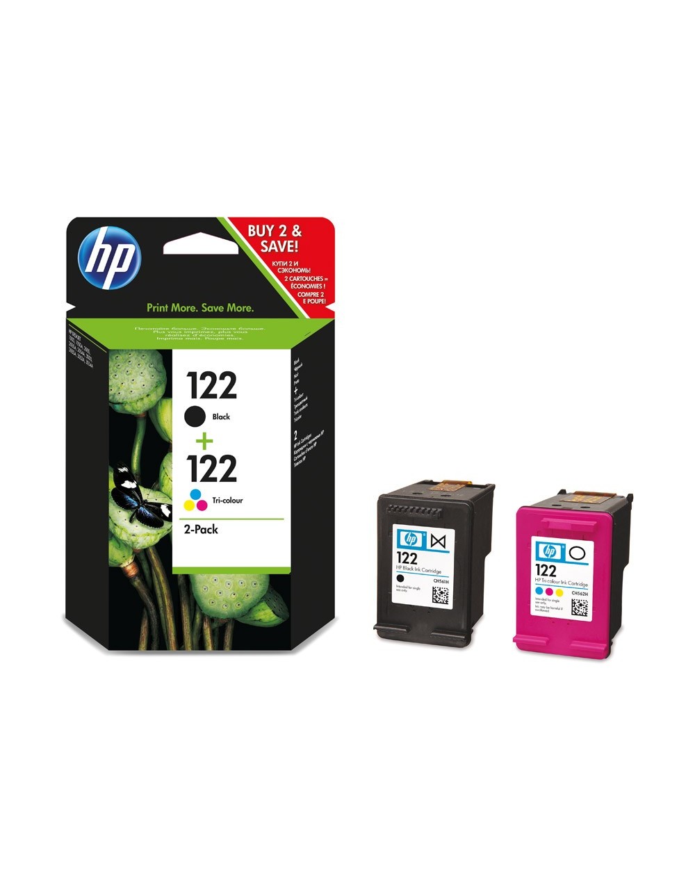 HP 122 pack de 2 cartouches d'encre noir/trois couleurs authentiques