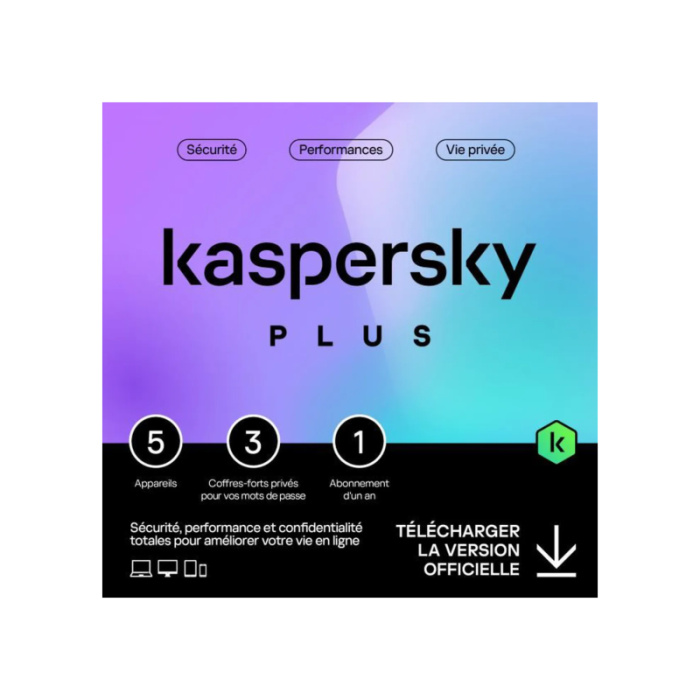 Kaspersky Plus (équivalent à Internet Security) - 5 Postes / 1 an (KL10428BEFS-SLIMMAG)