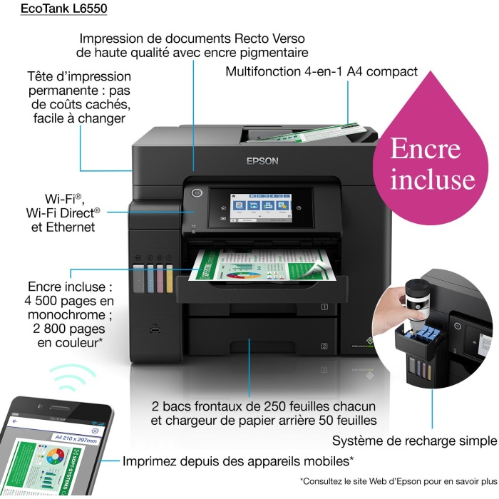 Epson EcoTank L6550 Imprimante multifonction à réservoirs rechargeables (C11CJ30403) – Image 3
