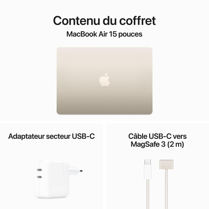 Apple MacBook Air M3 15 pouces (2024) Lumière stellaire 16 Go/256 Go (MC9F4FN/A) – Image 4