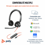 Micro-casque Poly Blackwire 3320 stéréo USB-C certifié Microsoft Teams + adaptateur USB-C/A (8X220AA) – Image 2