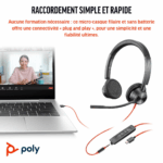 Micro-casque Poly Blackwire 3325 stéréo USB-C + connexion 3,5 mm + adaptateur USB-C/A (8X221AA) – Image 6