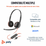 Micro-casque Poly Blackwire 3220 stéréo USB-C + adaptateur USB-C/A (8X228AA) – Image 6
